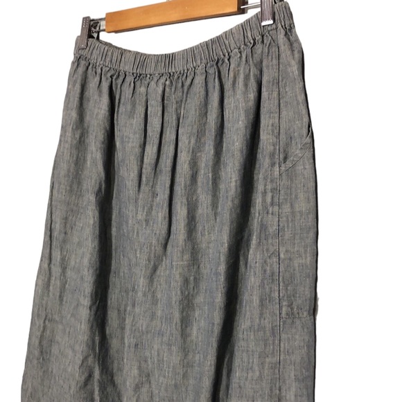 FLAX | Women’s Blue Linen Micro Stripe Front Slit Vintage Maxi Skirt size Large - Picture 9 of 9